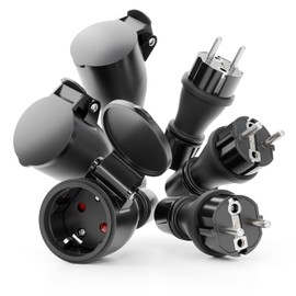 greate 230 V Schuko Plug Coupling Set – 3 x Schuko Coupling + 3 x Plugs Waterproof to IP54
