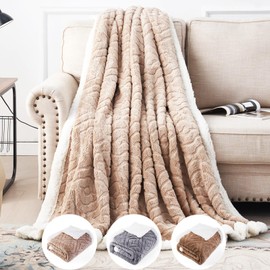 Boiland Sherpa Fleece Throw Blanket-3D Stylish Design,Thick and Warm Blanket for Winter, Soft and Fuzzy Throw Blanket for Sofa，Soft, Plush, Fluffy, Fuzzy, Warm, Cozy, Thick(60x80 Inches，Beige)