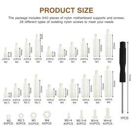 Gueenky Pack of 940 Standoff Screws Nylon, M2 M2.5 M3 M4 Board Spacer Motherboard Standoff Spacer Screws, White Male Female Nylon Spacer Screw Nut with Screwdriver