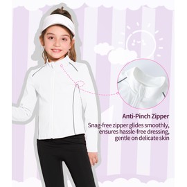 Hvididan Girls Athletic Jacket Zip Up Horse Riding Shirts Kids Yoga Jackets Workout Coat White 9-10 Years