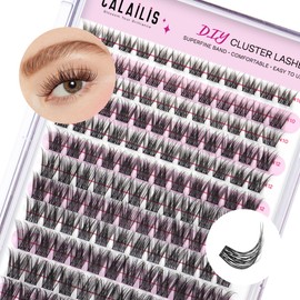 CALAILIS CALAILIS Cluster Lashes, 144Pcs D Curl Lash Clusters DIY Lash Extensions Mega Volume Eyelash Clusters Reusable Wispy Individual Lashes Super Thin Band and Soft (HD17, D-10-16MIX)