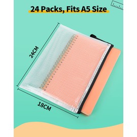 Smarpau Dokumententasche A5 mit Reißverschluss, 24 Stück Dokumententaschen A5 Wassersicht Datei Tasche Kunststoff Reißverschlusstasche für Datei, Dokumente, Schule, Papier, Kosmetik (Schwarz)