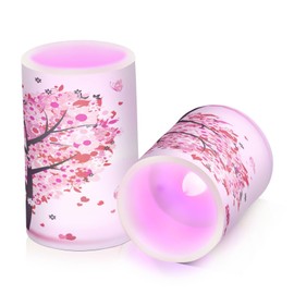 ALAZA Valentines Day Heart Floral Tree Flickering Flameless Candles Battery Operated with Remote Timer,Tea Light Candles LED Pillar Votive Candles Set of 2 for Outdoor Indoor Decorations