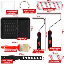 FAMKEEP Paint Roller Set, Painting Set, 12 Pieces, Paint Roller Hanger, Paint Tub, Paint Stirrer, Cover Film, Painter's Brush, Paint Roller with Replacement Sleeves for Facade Paint for Applying