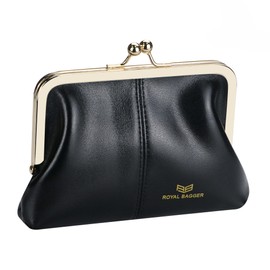 Royal Bagger Modische Echtleder RFID-Blockierung Damen Brieftasche mit Kiss Lock, Kartenfächer und Reißverschluss Münzfach 4120 (Schwarz)