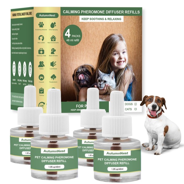 AutumnNest Dog Calming Pheromone Diffuser Refills, 4 Pack 48ml, Helps