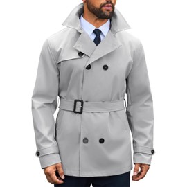 Runcati Mens Trench Coat Double Breasted Notched Lapel Jacket Casual Belted Windbreaker Overcoat