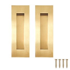Hadnles Recessed Finger Flush Pulls - Fit Wardrobe, Pocket, Sliding Barn, Bifold Doors & More - Stainless Steel Brushed Rectangular Door Pull Hardware (6 INCH, Gold - 2 Pack)