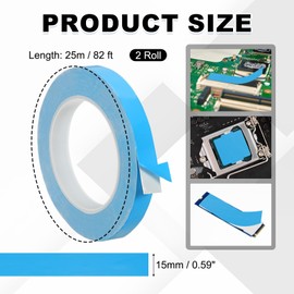 PATIKIL Thermal Adhesive Tape, 2 Rolls 25m x 15mm x 0.2mm Double Side Adhesive Thermal Conductive Tape for Heatsink LED GPU Modules Computer CPU IC Chip, Blue