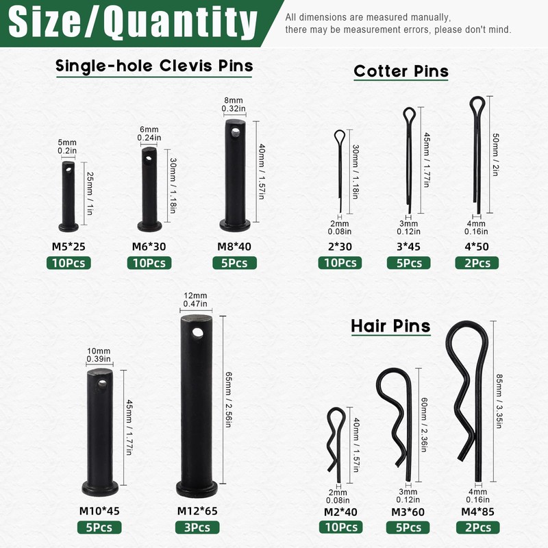 Keadic 67Pcs Flat Head Cotter Pins Assortment Kit Includes Single
