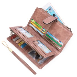 GOIACII Wallet for Women RFID Blocking Large Capacity Long Ladies Purse,with Detachable Wrist Strap, Multiple Card Slots Zipper Coin Purse Leather Women's Wallets