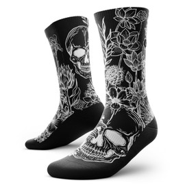 Outway Novelty Crew Socks for Men & Women, Breathable, Moisture-Wicking Athletic Calf Sock with Arch Support, Polyester & Spandex Blend, Colorful, Skull Lovers, Positive Thoughts, S-M