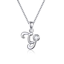 SIMPLGIRL Initial Necklace 925 Sterling Silver Cubic Zirconia Alphabet Y Letter Necklaces Charm Pendant Necklce for Women Girls