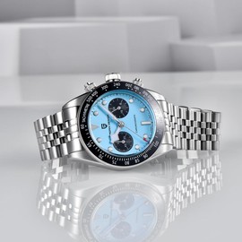 LACZ DENTON Pagani Design 1718 Panda Dial Men's Chronograph Watches Japan VK64 Movement Stianless Steel 100M Waterproof Men Fashion Casual Watch (Blue)
