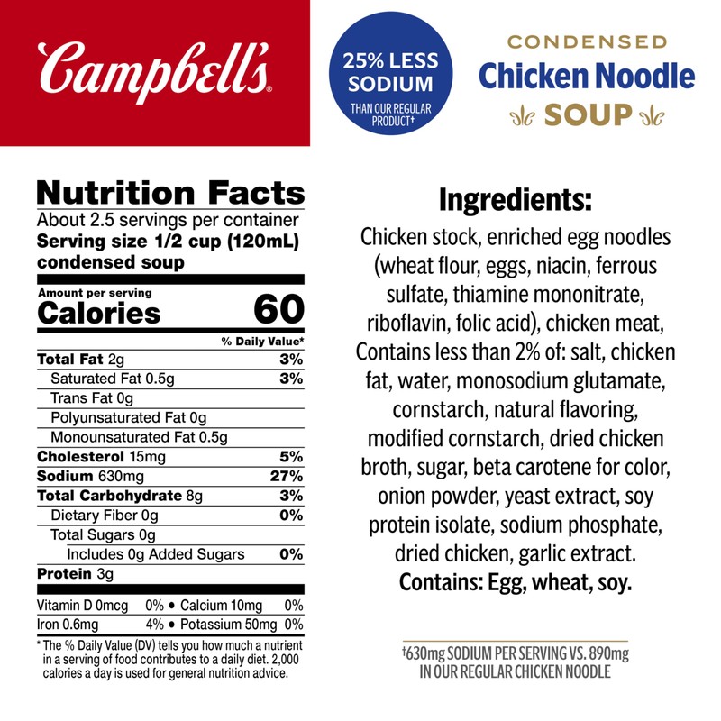 Campbell’s Condensed 25% Less Sodium Chicken Noodle Soup, 10.75 oz