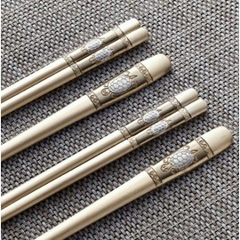 Golden Bell turtle silver inlaid organic couple spoon set / 골든벨 거북 은상감 유기 부부수저 세트