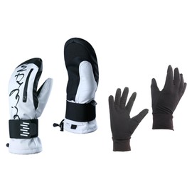 Ski Gloves with Wrist Guard Protection Pads & Removable Liners, Waterproof Touchscreen Snowboard Gloves for Men & Women, Warm Winter Gloves. (White, XL)