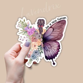 (3Pcs) Be A Nice Human Christian Sticker Inspirational Quotes Bible Verse Butterfly Floral Jesus Vinyl Decal Stickers for Tumbler Laptop Kindle Water Bottles Book Phone Tablet- Size 3x3