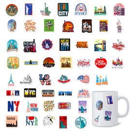 New York State Travel Stickers 50pcs USA-Themed Waterproof Vacation Stickers Scrapbooking Journals Suitcase Travel Map Country Laptop Skateboard World Aesthetic Stickers Souvenir Gift Pack Decoration