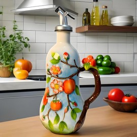 Windefun 18.26oz/540ml Ceramics Olive Oil Dispenser Bottle,Hand Painted Reliefs Oil Dispenser for Kitchen,Oil Bottles for Kitchen (Persimmon)