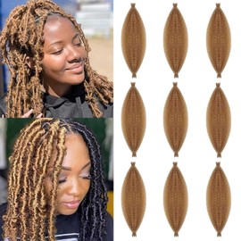 FFDDear 9 Packs Pre-Separated Springy Afro Twist Hair 16 Inch Spring Twist Hair Golden Brown Marley Twist Crochet Braiding Hair for Soft Locs Hair Synthetic Hair Extensions for Women (16Inch,27)