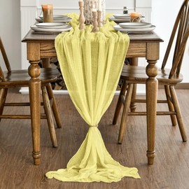Artoid Mode Boho Light Yellow Gauze Wedding Table Runner, Seasonal Fabric Kitchen Dining Holiday Table Decor for Home Party Indoor 90x300 cm