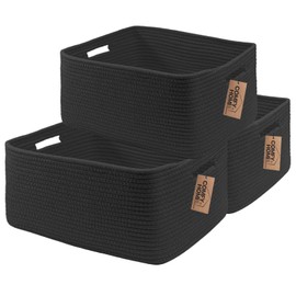 COMFY-HOMI 3 pcs Large Storage Baskets for Shelves, Laundry Basket, Woven Rope Basket, Closet Organizer Bins for Clothes Blanket Towels, Baby Nursery, Gift Toy Baskets, 17” x 13” x 7.5”-black