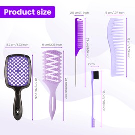 Hair Brush Set – 5 Pack Detangling Brushes & Combs for Women – Anti-Static Paddle, Round & Vent Brush, Wide Tooth Comb & Tail Comb for Curly, Wet & Dry Hair – Salon & Home Styling Kit