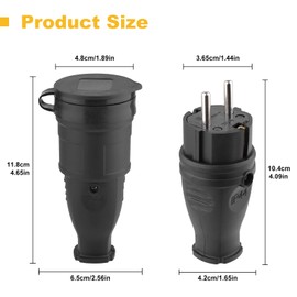 Protective contact plug and earthing contact rubber coupling, without cable, durable can be used for 0.5-3 cm² cable, IP44 230 V, 16 A, Schuko plug and Schuko coupling, 12 pack
