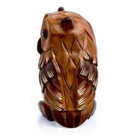 Funky Factory Beautifully Hand-Carved Wooden Owl Made from Sustainable Monkey pod Wood (5inch / 13cm)