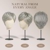 Peluca de cabello humano Pixie de 4 pulgadas gris plateado