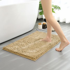 OWIYA Bathroom Rugs Mat 47x24 Non Slip Chenille Bath Mats Bath Rugs for Bathroom Shower Beige