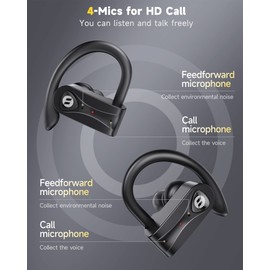 Wireless Earbuds 4 Mic Clear Call Bluetooth Headphones Wireless Charging Case Stereo Bass Sound 60H Playtime Over Ear Earphones LED Digital Display Headset with Earhooks for Sports Running Workout Gym