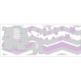 Purple Elephant Border Wall Decals/Jungle Safari Themed Chevron Border with Purple Moon and Stars Nursery Decor (Purple Elephant Border)
