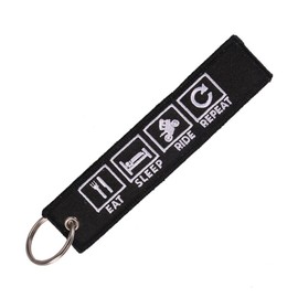 Desconocido EAT SLEEP RIDE REPEAT Keychain, Motorcycle & Car Keyring Fabric, Double Sided, Weather Resistant