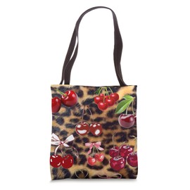 Aesthetic Cherry Pink Bow Coquette Cute Leopard Girl Tote Bag