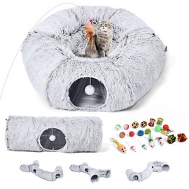 Odoland Cat Tunnels for Indoor Kitten Fluffy Cat Bed and Cat Cave Tunnels with 20 Cat Toys, Kittens Donut Tunnel and Variety Kitten Toy Set for Kitten/Puppy/Rabbit