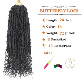 Aipin Butterfly Locs Crochet Hair With Goddess Locs Curly Ends 18 Inch Distressed Butterfly Faux Locs Synthetic Goddess Locs Butterfly Soft Locs Hair Extensions (18 Inch, 6packs,T27/613)