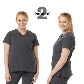 SPECTRUM UNIFORMS Wynd Women's Scrub Top Medical Uniform V-Neck Top Stitch Soft Fabric Outfit Ideal for Women at Hospital Workspace Medical Practice and Professionals - Pack of 2 Steel Grey