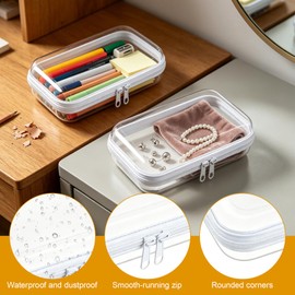 3 PCS Clear Hard Shell Zipper Cases, Double Zippered Hard Case Clear Travel Pouches for Building Blocks Puzzles Toys Makeup Tools Storage