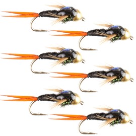 The Fly Fishing Place Tungsten Bead Head Black Copper John Nymph Fly Fishing Flies - Set of 6 Flies Hook Size 16