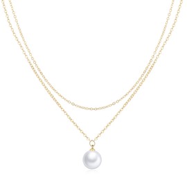 ZNBOH Pearl Necklaces for Women 14k Gold Plated Dainty Choker Layered Pearls Pendant Necklace Cute Simple Faux Pearl Necklace Trendy Thin Small Drop Chain Wedding Prom Bridal Jewelry Gift