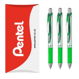 Pentel EnerGel XM BL77 - Retractable Liquid Gel Ink Pen - 0.7mm - 54% Recycled - In Pillow Packaging - Pack of 3 - Lime Green
