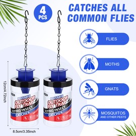 Qualirey 4 Pcs Fly Traps Outdoor Reusable Hanging Fly Jar Trap Gnat Bug Catcher Killer for All Flies Outside Filth Flies Insect Bug Control Patios Yard Ranch Barns (Blue)