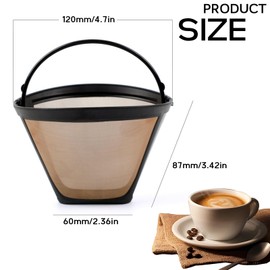 2Pcs Durable Permanent Coffee Filters Washable Steel Filter Cone Mesh Basket Reusable Coffee Filters Fine Net for Most Coffeemakers