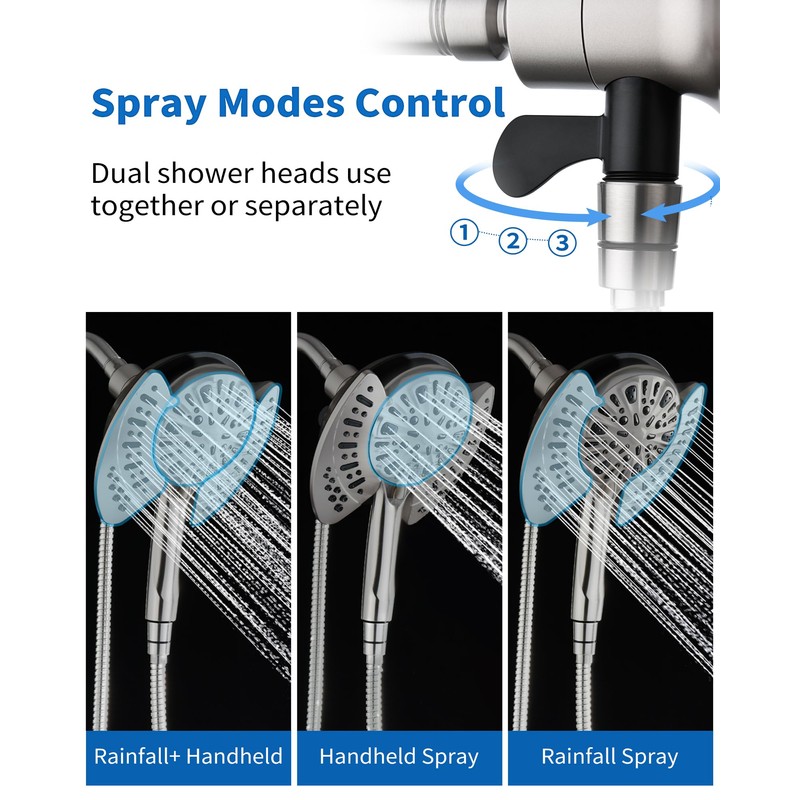 INAVAMZ 2-in-1 Shower Head with Handheld Combo: 2.5GPM Rainfall Shower