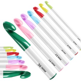 Large Crochet Hooks Set for Arthritis, Ergonomic Crochet Hooks Set Inline Hook,with Rubber Handle for Chunky Yarn Rug Projects，Beginner Crochet Hook Set for Beginners (7 Hooks)