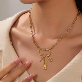 Gold Paperclip Necklace Dainty Gold Cross Chunky Heart Lock Pendant Necklace for Women Fall Jewelry Birthday Gifts Party Outfits Shirt Accessories