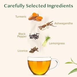 VAHDAM, Turmeric Ashwagandha Herbal Tea Loose Leaf 100g (50+ Cups) Caffeine Free | With Black Pepper, Lemongrass & Licorice | Whole Loose Leaf Tea | Vacuum Sealed Pack