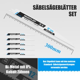 MUOZLOP 5 Pack 300 mm Reciprocating Saw Blades Set, 8 + 10TPI Saw Blades for Reciprocating Saw, for Metal Reciprocating Saw Blades (5, 8 + 10TPI 300 mm)
